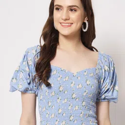BAESD Floral Print Sweetheart Neck Smocked Crepe Crop Top-picture-37