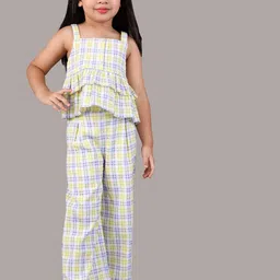 Nature Nook Girls Checked Sleeveless Pure Cotton Top & Trousers-image-47