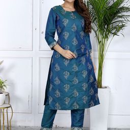 ANTU KURTIES Floral Embroidered Zari Pure Silk Straight Kurta With Trouser-image-80