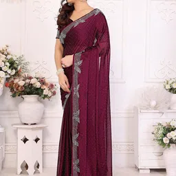 SILKWEAR Embellished Beads and Stones Pure Chiffon Saree-picture-39