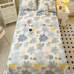 JC HOME White & Blue Floral Printed Cotton 220 TC King Bedsheet Set 2.50m x 2.30m-image-25