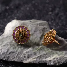 AMALAAN JEWELS Sitaara Gold-Plated Artificial Stones Studded Floral Studs-image-35