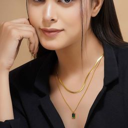 Palli Creation Gold-Plated Artificial Stone Studded Pendant With Chain-image-7