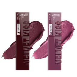 krayons Set Of 2 Velvet Kiss Lipstick - 3.5 ml Each - Burnt Maroon 02 - Orchid Love 06-11