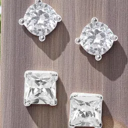 fabula Men Set of 2 Cubic Zirconia Studded Round & Square Shaped Studs-36