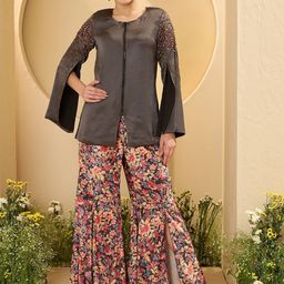 Antheaa Embellished & Printed Satin Jacket With Trousers Co-Ords-picture-23