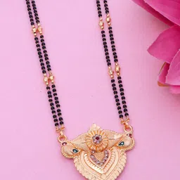 Ramdev Art Fashion Jwellery Gold-Plated Artificial Stone Studded & Beaded Long Mangalsutra image 2