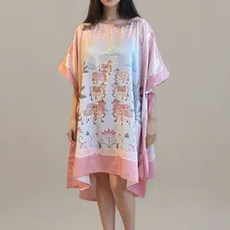 MAATIR DESIGNS Ethnic Motifs Printed Round Neck Pichwai Silk Kaftan Dress-picture-3