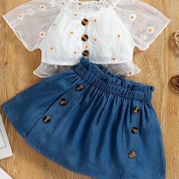 YK Infant Girls Floral Embroidered Top & Skirt Clothing Set-image-17