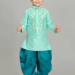 NFC CREATION Boys Ethnic Motifs Embroidered Regular Thread Work Dupion Silk Kurta with Patiala-13