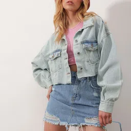 Trend Alacati stili Women Washed Crop Denim Jacket with Embroidered-image-41