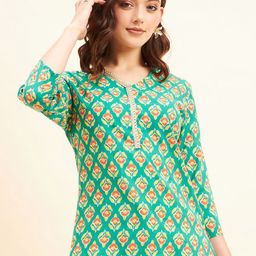NEESH Floral Printed V-Neck Pure Cotton Kurti-image-63