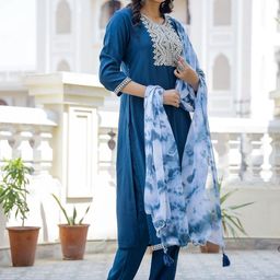 Anouk Women Ethnic Motifs Embroidered Regular Mirror Work Kurta with Trousers & With Dupatta image 2