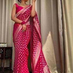 CANBIA Ethnic Motifs Zari Silk Blend Banarasi Saree-image-25