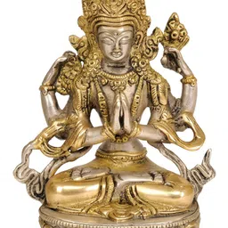 Exotic India Silver-Toned Tibetan Buddhist Deity Chenrezig Idol Showpiece-image-90