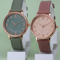 VIRAKTI Women Brass Dial & Leather Straps Analogue Watch G-03-GREEN-PINK CREAM-24-image-91