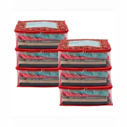 Aura Red & Green 6 Pieces Printed Saree Bag Organisers-30