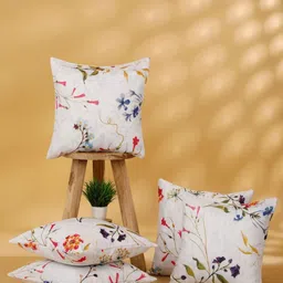 Myntra Elegant Homes Chanderi White & Pink 5 Pieces Floral Printed Square Cushion Covers-20