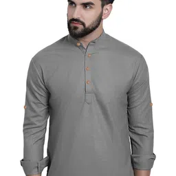 EdinWolf Band Collar Roll-Up Sleeves Slim Fit Short Kurta-48