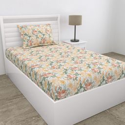 haus & kinder White & Green Printed 110TC Microfiber Single Bedsheet Set 1.53 cm x 2.25 cm-image-95