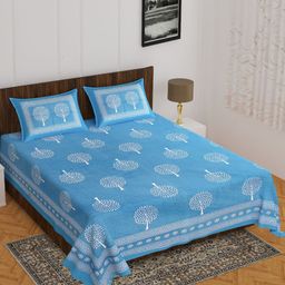 Myntra Elegant Homes Floral Printed 144 TC Queen Cotton Bedsheet with 2 Pillow Covers-image-77