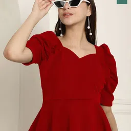 Tromko Women Solid Sweetheart Neck Puff Sleeve Top-picture-51