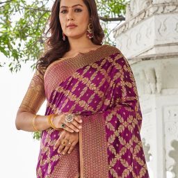 Self Design, Woven, Embellished Kanjivaram Jacquard, Cotton Silk Saree-image-47