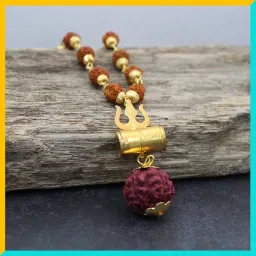 Lord Shiv Damru Locket With Puchmukhi Rudraksha Mala Beads Gold-plated Plated Brass Chain-23
