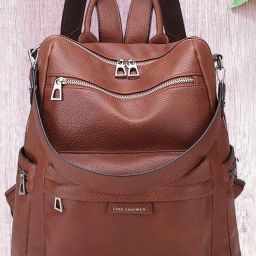 Medium 25 L Laptop Backpack Backpack Purse for Women Convertible Travel Vintage PU Leather Shoulder Bag-image-66