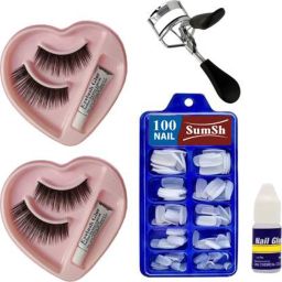 Artificial Nails (100) Glue, False Eyelashes Eye Makeup, Eyelash Curler-image-9