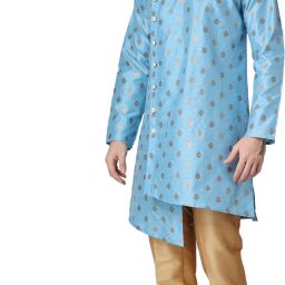 Royal Kurta GANESHPRINT-SIDECUT-KURTA-FIROZI Printed Sherwani-image-1