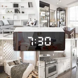 buffy Digital Mirror Finish Clock With Dual Power Option (Rectangular), White Clock image 4