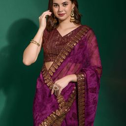 Manu Designer Sequinned Pure Chiffon Saree image 3