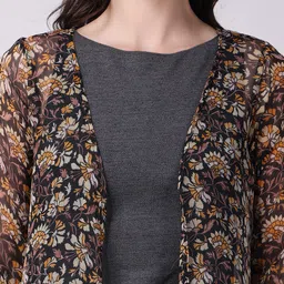 SCORPIUS Floral Printed Sheer Longline Open Front Shrug image 2