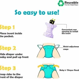 kausbabi Reusable Washable Adjustable Button Diaper for Newborn Babies/Free Size Reusable Cloth Diaper for Babies ( PACK OF 2 DIAPER AND 6 INSERTS) image 2