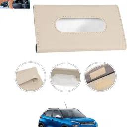 Beige Leatherite Rectangle Shape Fancy Design Tissue Dispencer For Car-126 Vehicle Tissue Dispenser-16