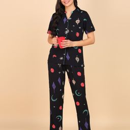 asami Women Night Suit Set Dark Blue Printed-picture-31