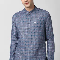 peter england Men Checkered Cotton Blend Straight Kurta-picture-14