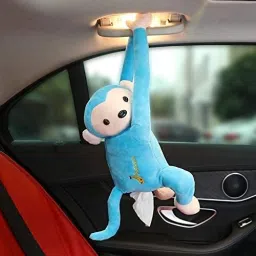Cute Monkey Car Tissue Holder Hanging Tissue Box Napkin Box with Soft Toys Armrest Headrest Seat Tissue Napkin Box Holder Interior Car Accessories (Blue) Vehicle Tissue Dispenser-image-14