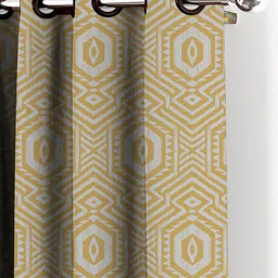 HOUZZCODE Yellow & White Set of 2 Black Out Window Curtain image 4