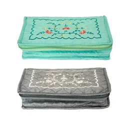 Kuber Industries Green 2 Pieces  Embroidered Portable Jewellery Organizers-29