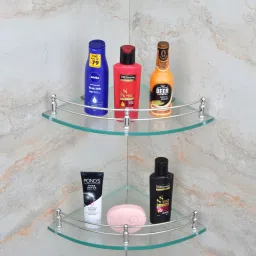 Premium Transparent Glass Corner Shelf for Bathroom/Kitchen/Wall Shelf/Shelves/Storage Shelf, 9X9 INCH (Round, Pack of 2) Glass Wall Shelf-17
