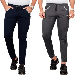 Pack of 2 Men Solid Blue, Grey Track Pants-image-32
