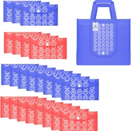 Pack of 24 Smile Foldable Grocery/Shopping Bags For Women | Dark Blue & Red Pack of 24 Grocery Bags-image-96