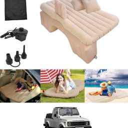 Beige Inflatable Car Inflatable Travel Bed/Two Pillows/Pump and Repair Kit-130 Multifunctional Car Inflatable Bed Mattress For(Car Travel,Camping,Swimming) Car Inflatable Bed-image-2