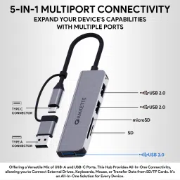AMKETTE 5 in 1 Hybrid USB 3.0 Hub with Card Reader Type C+A USB Hub image 2