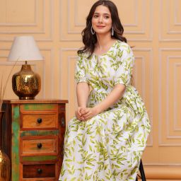 Women Fit and Flare Green Below Knee Dress-image-74