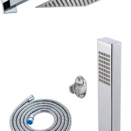 ANMEX 8X8 (8inch) Ultra Slim Rain Shower Head with 15inch Arm 	Plus Arctic Hand Rain Shower with 1.5mtr SS Tube and Wall Hook-picture-23