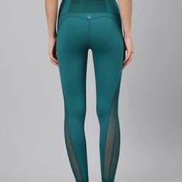 Fitkin Women Teal Green Solid Quick Dry High-Rise Training Tights With Mesh Details-picture-25
