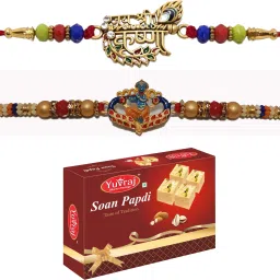 2 Rakhi set for brother with soan papdi sweets 200 gm pack Assorted Gift Box-image-31